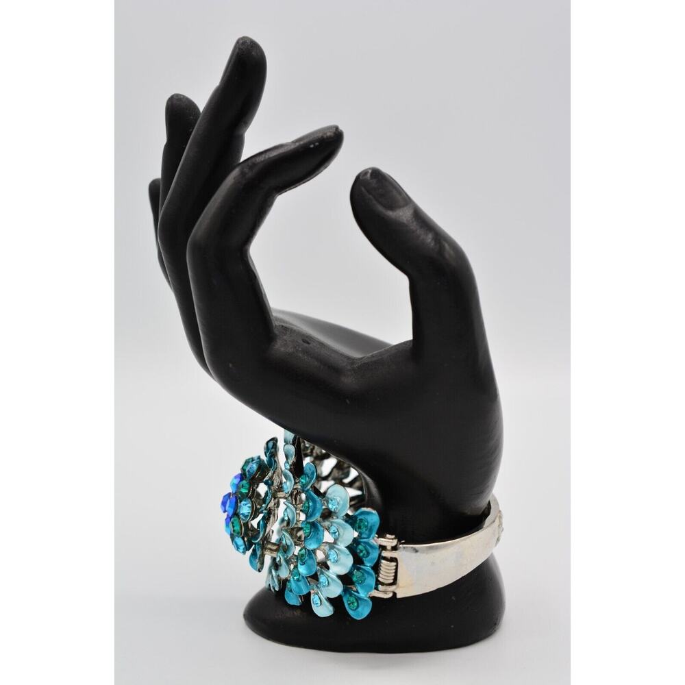 Blue Crystal Statement Bangle Bracelet Silver Spa… - image 5